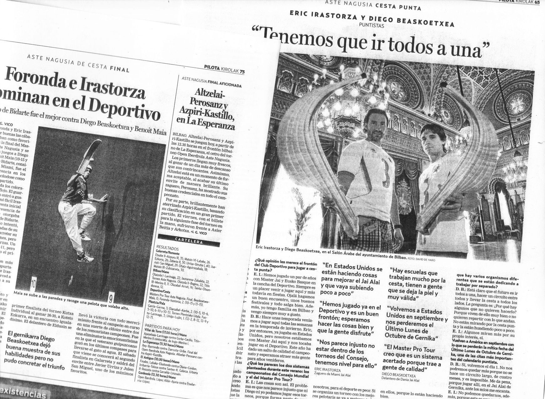Artículo de periódico anunciando la final de cesta en Aste Nagusia